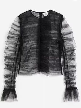 H&M Studio Sheer Ruffled Tulle Blouse - Black